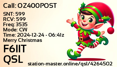 QSL Card for F6IIT QSO with OZ400POST