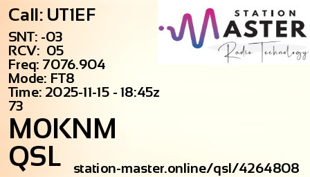 QSL Card for M0KNM QSO with UT1EF