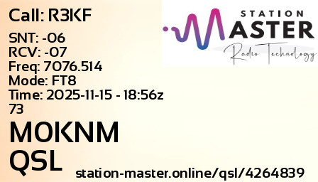 QSL Card for M0KNM QSO with R3KF