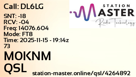 QSL Card for M0KNM QSO with DL6LG