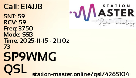 QSL Card for SP9WMG QSO with EI4JJB