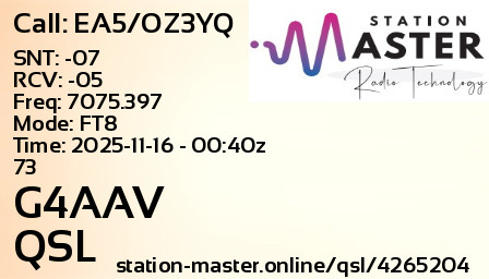 QSL Card for G4AAV QSO with EA5/OZ3YQ