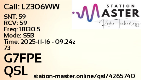QSL Card for G7FPE QSO with LZ306WW