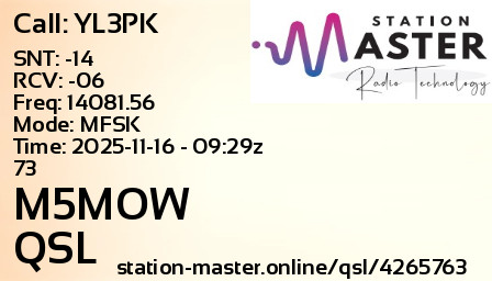 QSL Card for M5MOW QSO with YL3PK