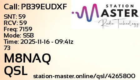 QSL Card for M8NAQ QSO with PB39EUDXF