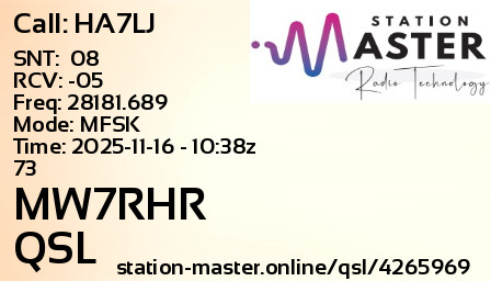 QSL Card for MW7RHR QSO with HA7LJ