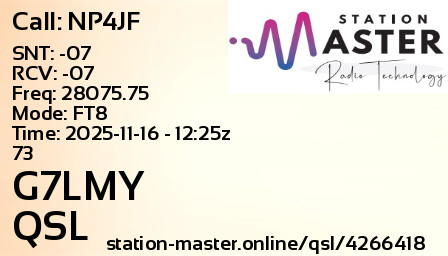 QSL Card for G7LMY QSO with NP4JF