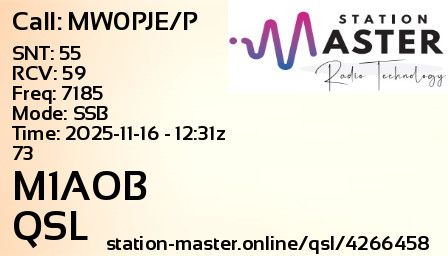 QSL Card for M1AOB QSO with MW0PJE/P