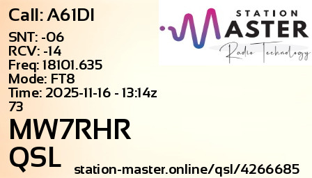 QSL Card for MW7RHR QSO with A61DI