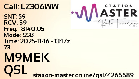 QSL Card for M9MEK QSO with LZ306WW