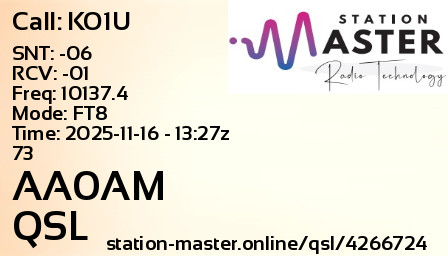 QSL Card for AA0AM QSO with KO1U