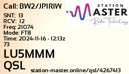 QSL Card for LU5MMM QSO with BW2/JP1RIW