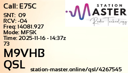 QSL Card for M9VHB QSO with E75C