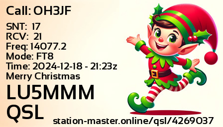 QSL Card for LU5MMM QSO with OH3JF