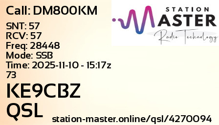 QSL Card for KE9CBZ QSO with DM800KM