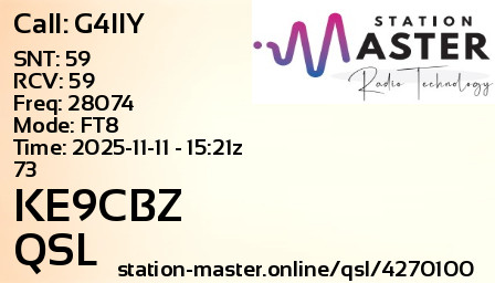 QSL Card for KE9CBZ QSO with G4IIY