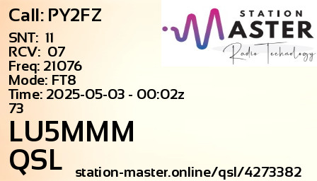 QSL Card for LU5MMM QSO with PY2FZ