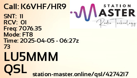 QSL Card for LU5MMM QSO with K6VHF/HR9