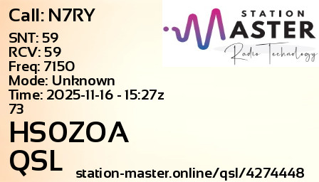 QSL Card for HS0ZOA QSO with N7RY