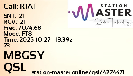 QSL Card for M8GSY QSO with R1AI