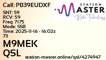 QSL Card for M9MEK QSO with PB39EUDXF