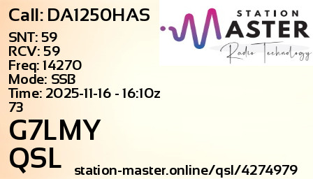 QSL Card for G7LMY QSO with DA1250HAS