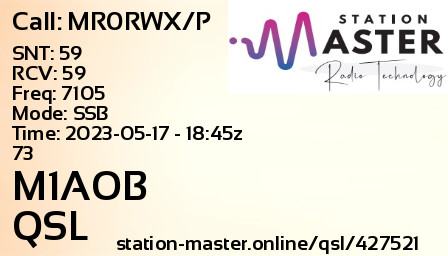 QSL Card for M1AOB QSO with MR0RWX/P