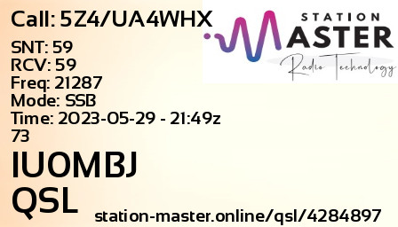 QSL Card for IU0MBJ QSO with 5Z4/UA4WHX