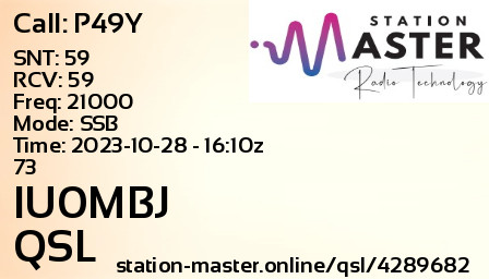 QSL Card for IU0MBJ QSO with P49Y