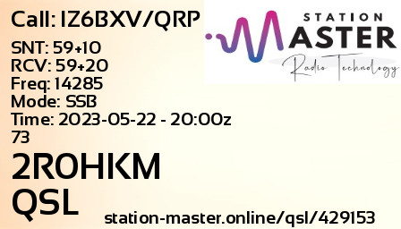 QSL Card for 2R0HKM QSO with IZ6BXV/QRP