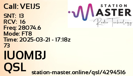 QSL Card for IU0MBJ QSO with VE1JS