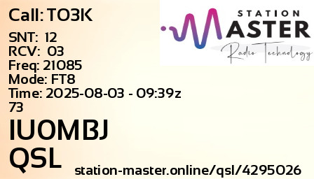 QSL Card for IU0MBJ QSO with TO3K