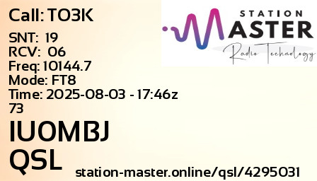 QSL Card for IU0MBJ QSO with TO3K