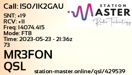 QSL Card for MR3FON QSO with IS0/IK2GAU