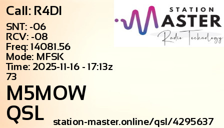 QSL Card for M5MOW QSO with R4DI