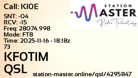 QSL Card for KF0TIM QSO with KI0E