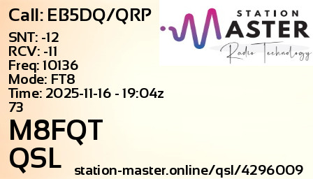 QSL Card for M8FQT QSO with EB5DQ/QRP