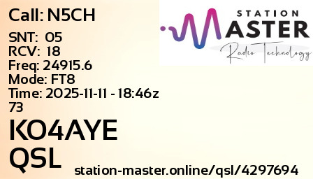 QSL Card for KO4AYE QSO with N5CH