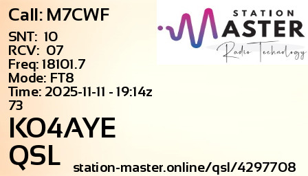 QSL Card for KO4AYE QSO with M7CWF