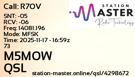 QSL Card for M5MOW QSO with R7OV