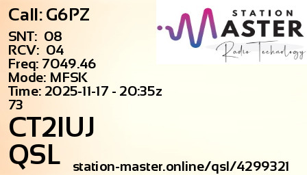QSL Card for CT2IUJ QSO with G6PZ