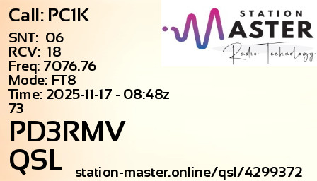 QSL Card for PD3RMV QSO with PC1K