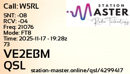 QSL Card for VE2EBM QSO with W5RL