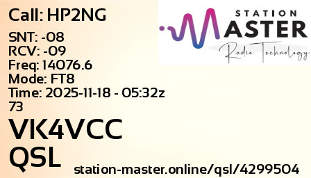QSL Card for VK4VCC QSO with HP2NG
