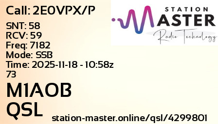 QSL Card for M1AOB QSO with 2E0VPX/P