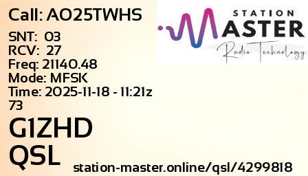 QSL Card for G1ZHD QSO with AO25TWHS