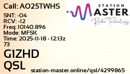 QSL Card for G1ZHD QSO with AO25TWHS