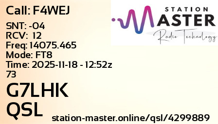 QSL Card for G7LHK QSO with F4WEJ