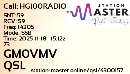 QSL Card for GM0VMV QSO with HG100RADIO