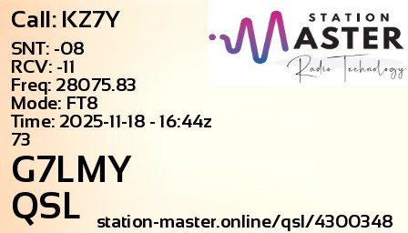 QSL Card for G7LMY QSO with KZ7Y